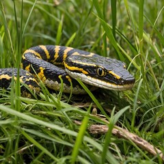 Fototapeta premium Coiled Spider Tailed Horned Viper Nestled in Cacti Blending into the Dry Desert Landscape