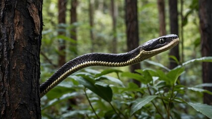 Fototapeta premium Elephant Trunk Snake Among Lush Tropical Foliage Surrounded by Vibrant Colors