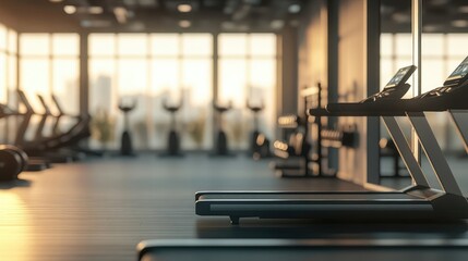 Fototapeta premium Modern Fitness Center with Cardio Equipment and Natural Light