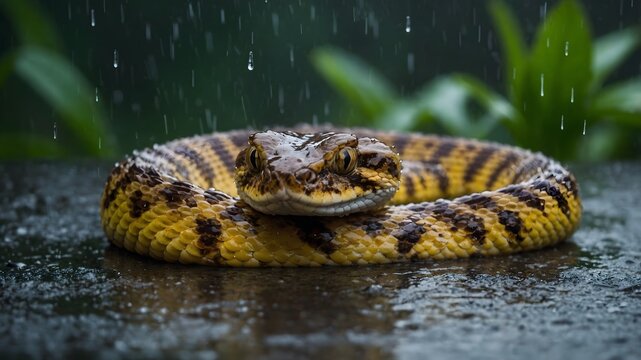 Ahaetulla Nasuta Vine Snake Holding Prey, Showcasing Its Natural Hunting Expertise