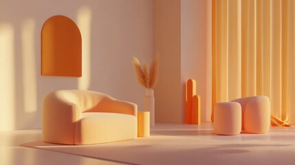 Serene Minimalist Living Room in Warm Hues