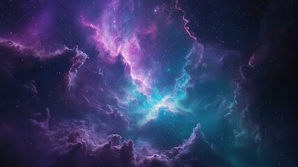 Obraz premium Cosmic Galaxy Background with Stars and Nebulae in Purple and Teal Tones 