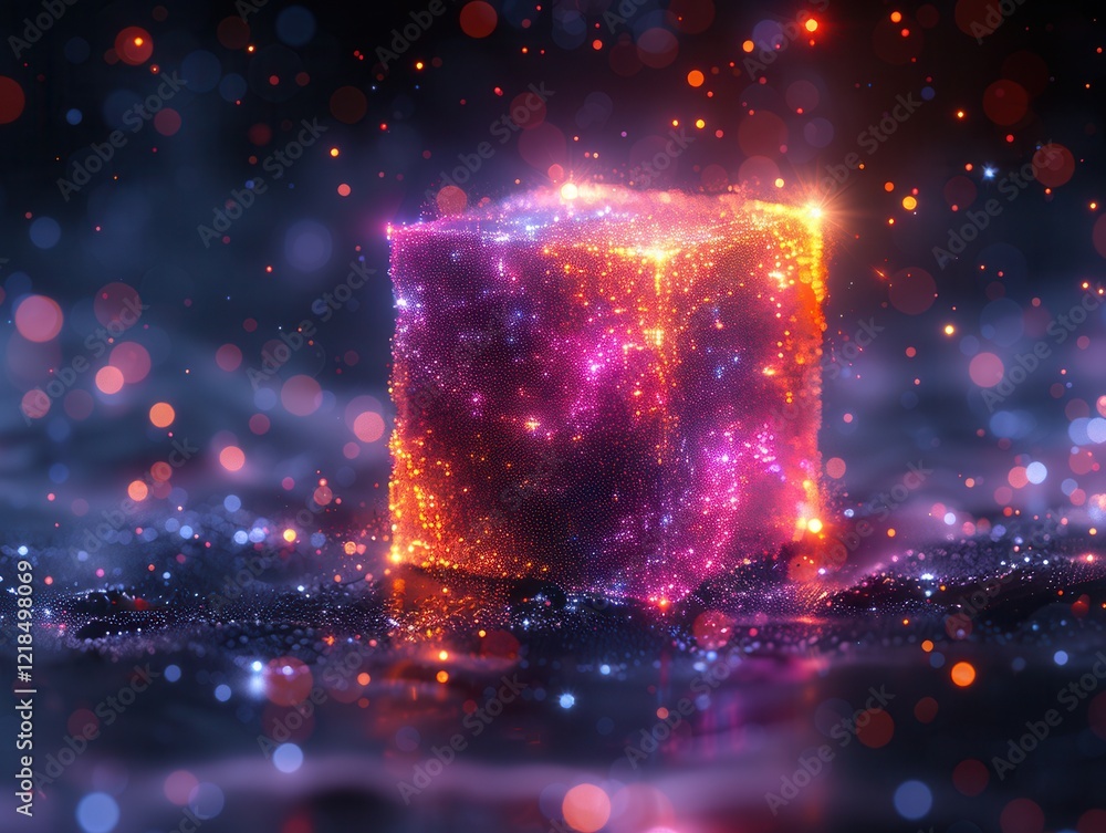 Aufkleber luminous cube of shimmering particles on a dark surface
