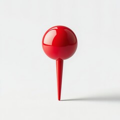 Red pushpin with a round head and a short point, against a solid white background