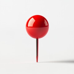 Red pushpin with a round head and a short point, against a solid white background