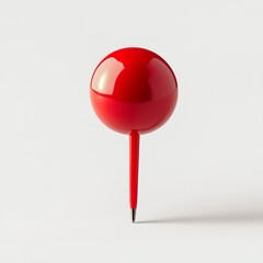 Red pushpin with a round head and a short point, against a solid white background