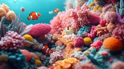 Fototapeta premium A vibrant coral reef teeming with life, with fish of every color darting among the coral,