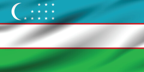 Uzbekistan flag official colors and proportion digital vector illustration. Pleated flag.