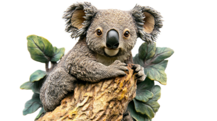 Adorable Koala Sitting on Tree Branch Surrounded by Green Leaves, Captivating Wildlife Scene in Nature, Perfect for Animal Photography and Nature Conservation Content