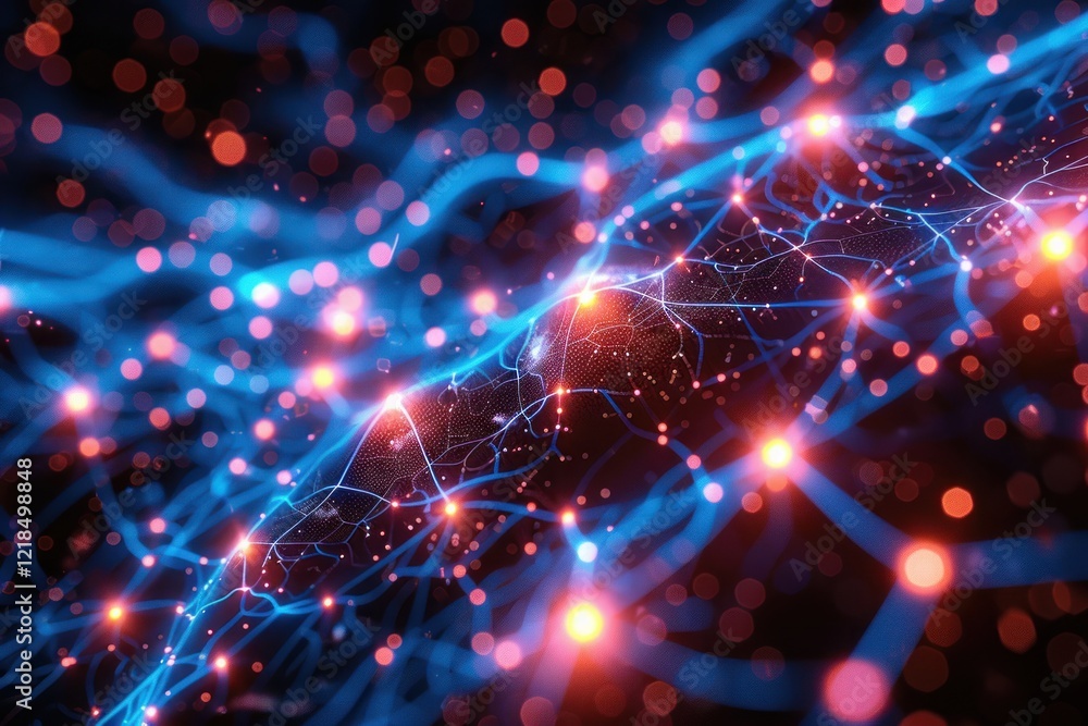 Aufkleber luminous energy streams abstract background: dynamic blue and red flowing network