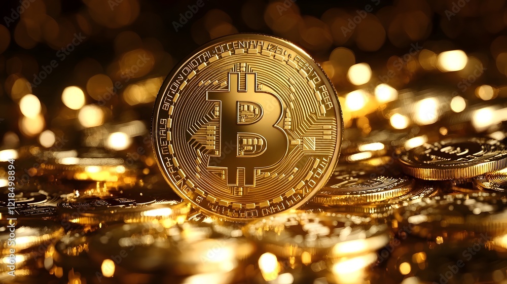 Aufkleber futuristic digital currency bitcoin stacked in a pile with dynamic glowing effects illustrating the 