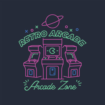 minimalist retro arcade gaming zone line art icon logo vector illustration design. simple modern arcade machine logo concept
