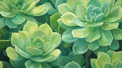 Closeup of overlapping succulents lush garden nature fresh green tones calming atmosphere