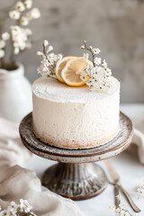 Fototapeta premium Delicate almond cake with lemon.