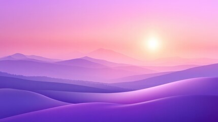 Serene Purple Mountain Sunrise Landscape Digital Art