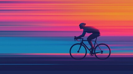 Fototapeta premium Silhouette Of Cyclist Riding Against Vibrant Sunset