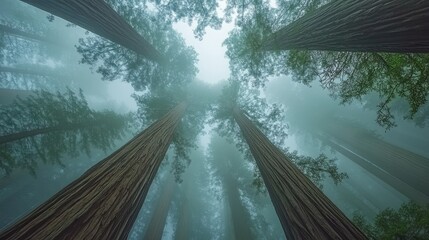 "Coast Redwood Trees Shrouded in Fog"