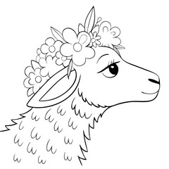 Sheep head with a flower garland vector art illustration.