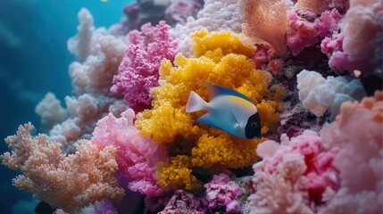 Fototapeta premium A colorful coral reef teeming with tropical fish, showcasing the diversity of marine life,