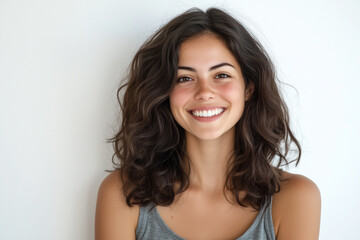 Naklejka premium Portrait of a beautiful smiling woman isolated on a white background