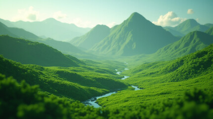 Obraz premium Micro Photography of Abstract Green Landscape with Hills and Mountains: Wallpaper Background Design