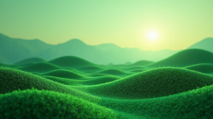 Obraz premium Micro Photography of Abstract Green Landscape with Hills and Mountains: Wallpaper Background Design