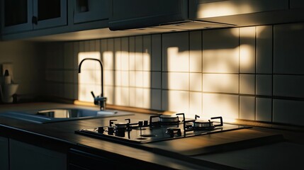 Small Kitchen with Dark Wood Cabinets and Wooden Countertop
