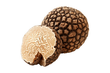 Fresh summer truffles Burgundy isolated on white transparent background, great for culinary and gourmet themes.