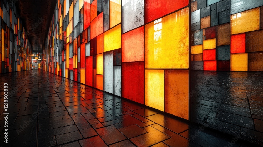 Canvas Prints luminous rectangular panels mosaic in warm colors on walkway