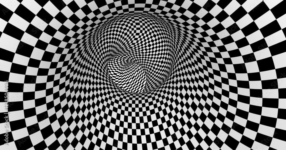 Poster vector black and white striped pattern that creates a 3d optical illusion with curved and distorted 