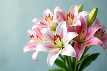 Fototapeta premium A bouquet of white and pink lilies in a bunch, bloom, fresh, white lilies