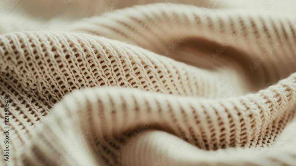 Poster soft beige knitted fabric with intricate texture showing wavy patterns and fine details under natura