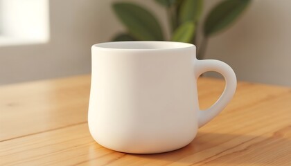 Simple White Ceramic Mug on Wooden Table