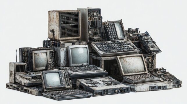 Pile of dusty, obsolete computer hardware.