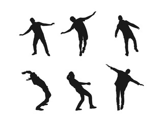 Diverse Male Silhouettes in Various Action Poses. Six dynamic black silhouettes of men in different action poses. black silhouette is isolated on a white background.