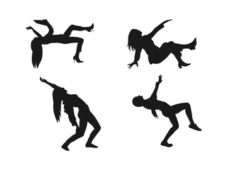 Falling people's silhouette vector art. Slender black people falling down from sky vector illustration collection. Vector illustration. black silhouette is isolated on a white background.