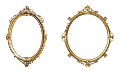Set of Gold framed mirror with ornate design isolated on a transparent background,&nbsp;cut&nbsp;out