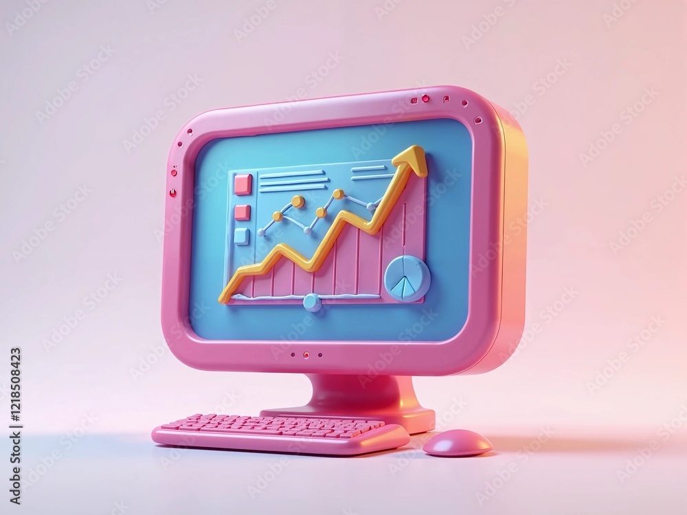 Poster computer with screen displaying bar chart