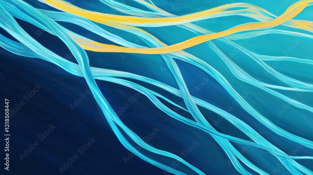 Poster electric blue and yellow light streaks create sharp angular patterns on black gradient background ab