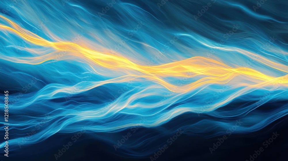 Poster electric blue and yellow light streaks creating angular patterns gradient black background digital a