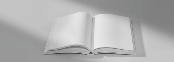 Open blank book on a minimalist surface
