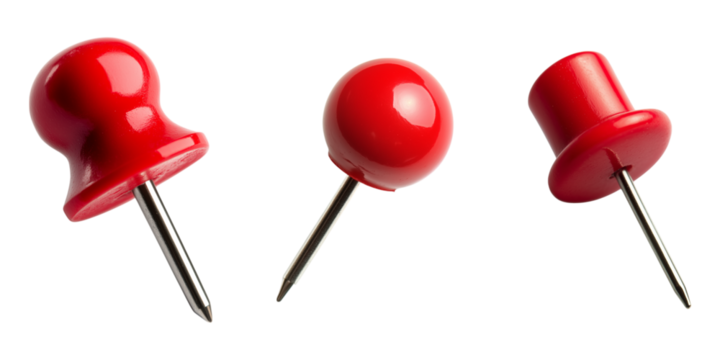 set of red push pin isolated on a transparent background, cut out