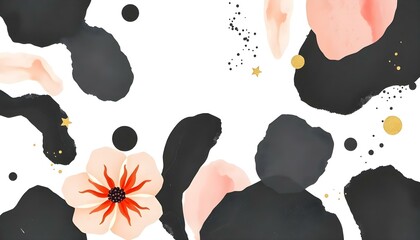 Abstract Watercolor & Black Texture Composition: Elegant Blush, Terracotta, and Ivory Hues