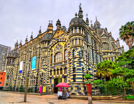 The Rafael Uribe Uribe Palace of Culture, a major tourist destination in Medellin, Colombia, built in a Gothic Revival style