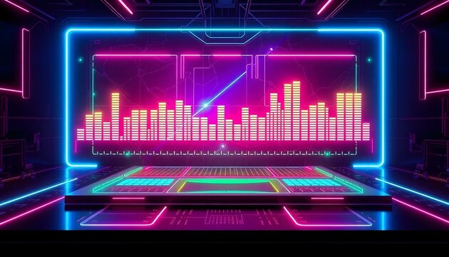 Vibrant Neon Cybernet Interface: Futuristic Communication Panel ui hud data colors bright 