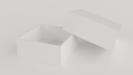 3D minimalist open white mockup isolated box on white background