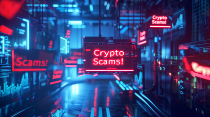 Red Neon "Crypto Scam" in Steampunk Style