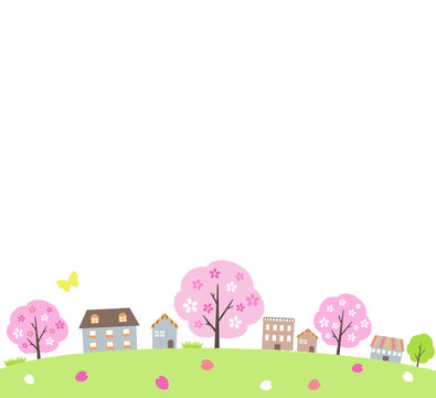 桜並木の街 春の街並み