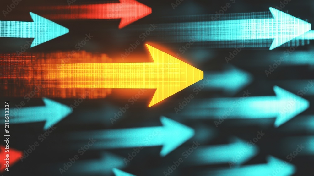 Poster vibrant digital arrows with dynamic movement representing progress and direction in technology and b