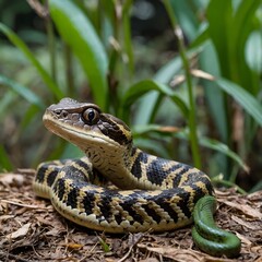 Fototapeta premium Nature's Balance: Bothrops Snake Coexisting with Wildlife in Its Habitat